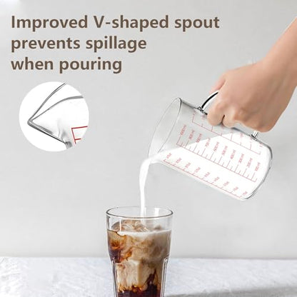 WhiteRhino Glass Measuring Cup,34oz/4Cup/1000ml Liquid Measuring Cups, Measuring Cup With Handle and V-Shaped Spout, Glass Beaker with Three Scales (OZ, Cup, ML), Dishwasher/Freezer/Microwave Safe - color: 4 Cup / 1000ml / 34oz - Glass