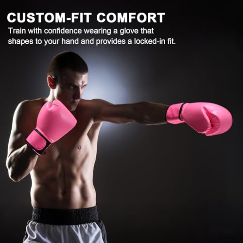 Junkin 6 Pcs Boxing Set 1 Pair of 16oz Gloves and 4 Pcs 118 in Hand Wraps for Adult Boxing Training Shockproof Gloves Training Beginner Practice Muay Thai Kickboxing Gift - color: Hot Pink