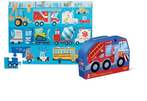 Crocodile Creek 36-Piece Jigsaw Floor Puzzle - Fun Floor Puzzles for Kids Ages 3-5 - Heavy-Duty Shaped Box for Storage - Vehicles - 24" W x 18" H Finished - color: Vehicles