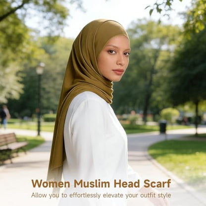 ZALIR 6 Pcs Women Muslim Head Scarf, Smooth Jersey Hijab Wrap, Solid Color Head Coverings, Long Soft Shawl for Daily Wear