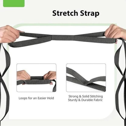 Stretching Strap Yoga Strap for Home Workout, Exercise, Pilates and Gymnastics, 10 Loops Non-Elastic Stretch Bands with Aesthetic Packaging for Women & Men - color: Black