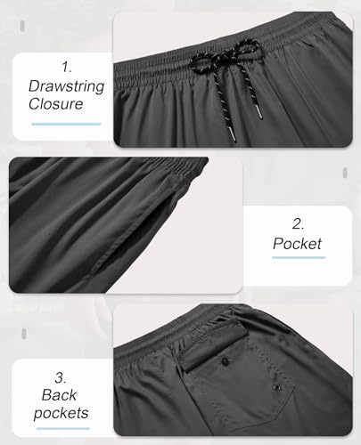 Gleeease 5 Inch Mens Swim Trunks with Compression Liner Men's Bathing Suit | Mens Swim Shorts 4 Pockets Quick Dry 2 in 1 Water Resistant Solid Stretch Breathable Surfing Beach Elastic Waistband Swimsuit - color: Dark Grey, size: Large