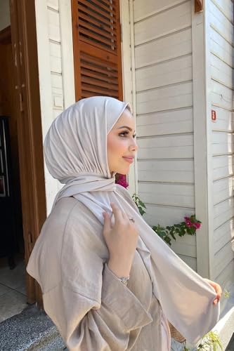 Instant Hijab Scarf for Women – Soft, No-Iron, No-Pins, Ready-to-Wear Hijab – Stretchy & Lightweight Polyester Fabric - color: C5 Stone