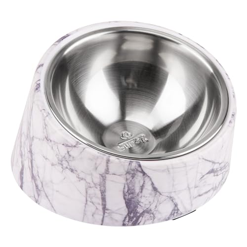 SUPER DESIGN Mess Free 15 Degree Slanted Bowl for Dogs and Cats, Tilted Angle Bulldog Bowl Pet Feeder, Non-Skid & Non-Spill, Easier to Reach Food M/1.5 Cup Marble | 15° Tilted, Anti-Vomit & Neck Relief, Non-Slip Base, Detachable Stainless Steel Liner, Dis
