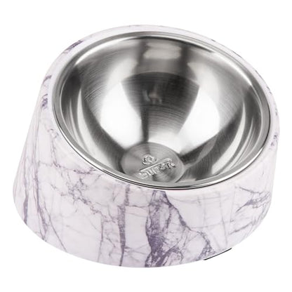 SUPER DESIGN Mess Free 15 Degree Slanted Bowl for Dogs and Cats, Tilted Angle Bulldog Bowl Pet Feeder, Non-Skid & Non-Spill, Easier to Reach Food M/1.5 Cup Marble | 15° Tilted, Anti-Vomit & Neck Relief, Non-Slip Base, Detachable Stainless Steel Liner, Dis