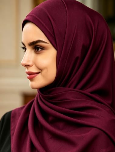 Lina & Lily Non-see-through Premium Jersey Maxi Hijab Head Scarf Wrap for Muslim Women - color: Dark Maroon