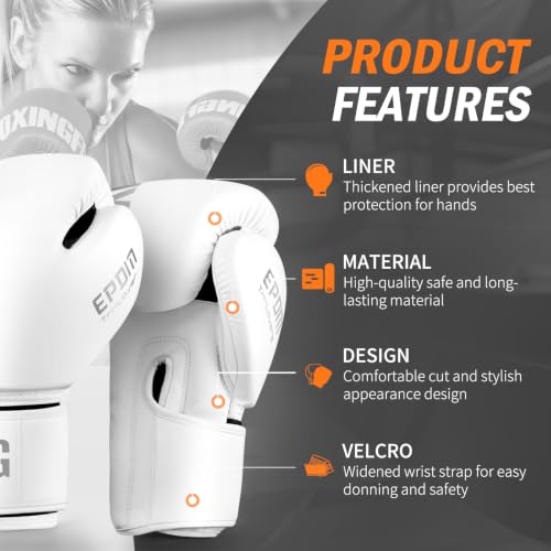 Boxing Gloves for Men&Women,Training,MMA,Sparring,Muay Thai,8oz-16oz - color: White, size: 10oz