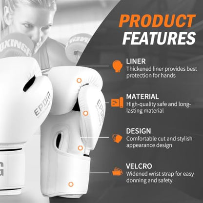 Boxing Gloves for Men&Women,Training,MMA,Sparring,Muay Thai,8oz-16oz - color: White, size: 16oz
