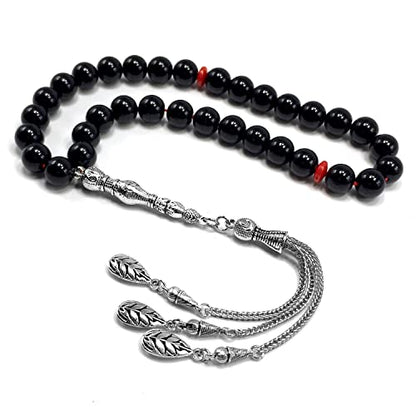 -Gentle Men Collection- Prayer Beads-Worry Beads-Tesbih-Tasbih-Tasbeeh-Misbaha-Masbaha-Subha-Sebha-Rosary (Shiny Black Glass -10 mm 33 Beads-) - color: Shiny Black Glass -10 mm 33 Beads-