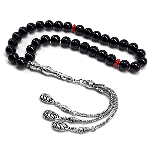 -Gentle Men Collection- Prayer Beads-Worry Beads-Tesbih-Tasbih-Tasbeeh-Misbaha-Masbaha-Subha-Sebha-Rosary (Shiny Black Glass -10 mm 33 Beads-) - color: Shiny Black Glass -10 mm 33 Beads-