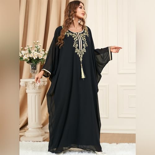 ODIZLI Muslim Abaya for Women Long Dresses Dubai Pendant Bat Sleeves Turkey African Caftan Vest - color: Black