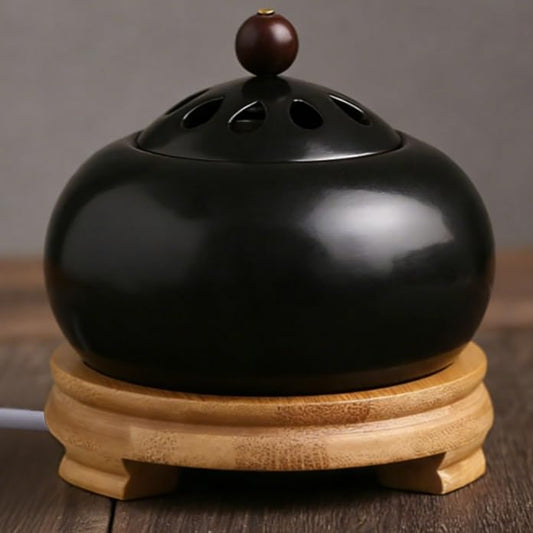 Electric Resin Burner with Timer, Ceramic Electric Incense Burner, Burner Censer 110V for Home Porch, Patio, Garden, Office, Yoga, Living Room, Meditation Room (Black) - color: Black