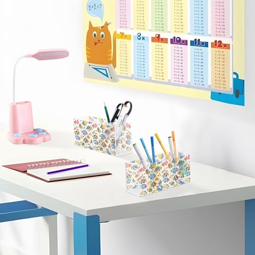 Aquarium Acrylic Pen Holder 4 Compartments Pencil Organizer and Storage Makeup Brush Holder for Home Bedroom School Office Storage
