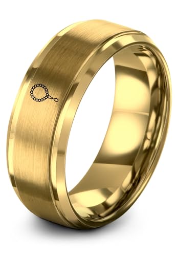 Tasbih Prayer Beads Ring - Gift for Muslim - Tungsten Carbide - Band - Black Yellow Gold Silver - Flat Dome Bevel - Men Women - Personalized Custom Engraving - 8mm - Anniversary Engagement Wedding - color: 10 - Yellow Gold Tungsten