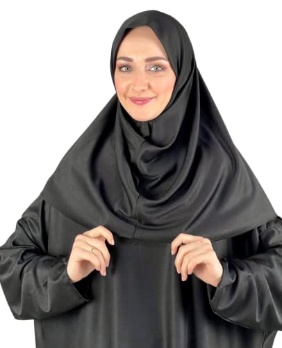 Women Prayer Clothes with Hijab Muslim Outfits Long Robe Abaya Turkish Islamic Dresses Dubai Kaftan with Rosary - color: Black