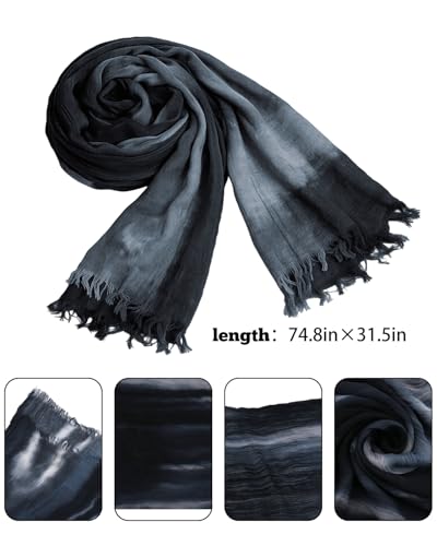 Women’s Gradient Tie Dye Hijab Scarf Soft Cotton Linen Headscarf Shawl Crinkle Printed Muslim Head Wrap - color: Color 3