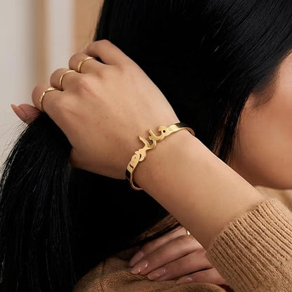 Personalized Arabic Name Bangle – Custom Arabic Bracelet for Women in Gold, Silver or Rose Gold, Engraved Arabic Calligraphy Cuff Gift