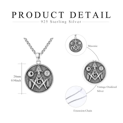 Coexist Necklace 925 Sterling Silver Yin Yang/Star of David Pendant World Religions Harmony Necklace Religion Jewelry Gift for Men - style: Masonic
