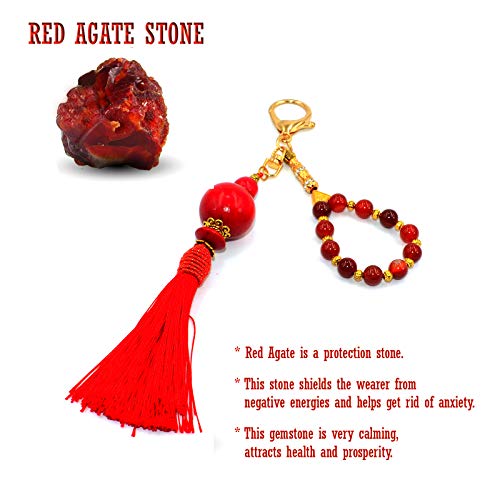 Keychain & Rosary Collection -Car Key Chain-Handbags Holder - color: (8 Mm - Red Agate Stone-gold)
