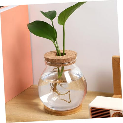 TOYANDONA Desktop Hydroponic Glass Fish Bowl with Lid and Mat Small Betta Fish Tank for Aquatic Plants Terrarium Vase for Home Office Decor