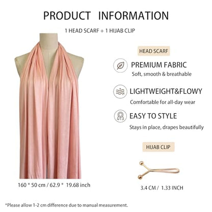 Jersey Hijab Scarf for Women,Lightweight Muslim Turban Head Scarf Modal Feel Hijab Coverings for Prayer with Clip - color: Pink