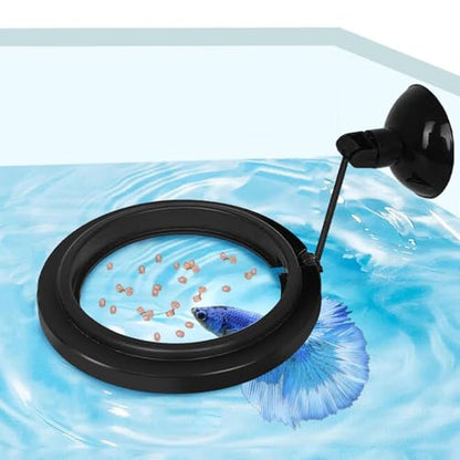 Fish Feeding Ring, Fish Safe Floating Food Feeder Circle Blue, with Suction Cup Aquarium, Square and Round Shape Fish Tank Towels - for Guppy, Betta, Goldfish, Etc (1 Circle) - color: black round