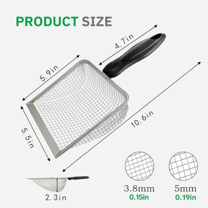 2 Pack Chicken Poop Scooper for Coop, Mesh Sifting Shovel 3.8mm 5mm Holes | 5.5" Metal Chicken Coop Rake and Scoop Cleaning Tool, Scooper Shovel for Sifting Sand, Litter, Chicken Supplies - size: 5.5" 2 Set