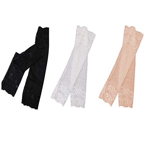 3 Pairs 38CM Summer UV Protection Arm Sleeves Women Sexy Lace Floral Sleeve Arm Warmers Scar Cover Long Fingerless Driving Gloves