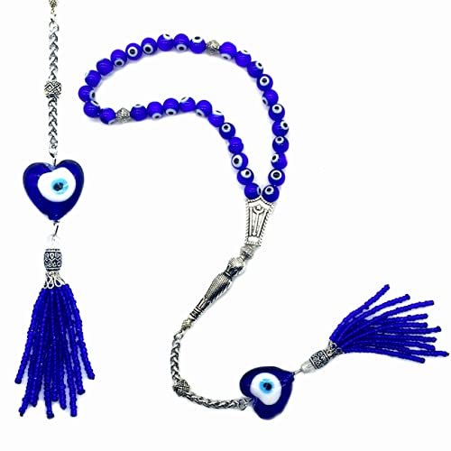 Design -Handmade Evil Eye Beaded Collection Worry Beads - Prayer Beads (8 mm-33 Beads) Tesbih-Tasbih-Tasbeeh-Misbaha-Masbaha-Subha-Sebha-Sibha-Rosary (Heart) - color: Heart