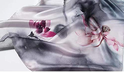 ANDANTINO 100% Silk Long Scarf-Women Large Oblong Shawls with Gift Packed - color: Ink Painting-lotus