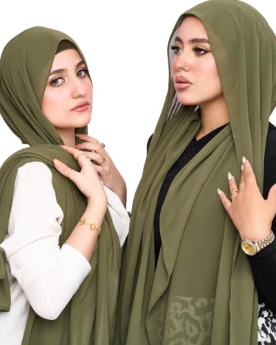 Instant Chiffon Hijab 3-in-1 with Built-in Magnets and Attached Match Undercap, Women Hijabs Set. - color: Green