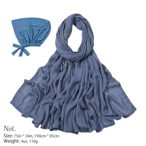 Modal Cotton Hijab Scarf for Women with Undercap Set - color: Jean Blue
