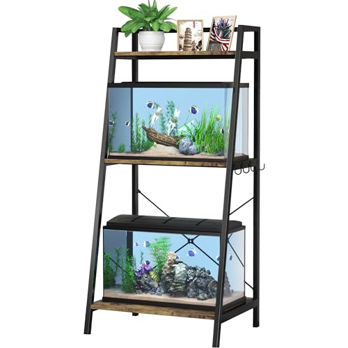 GDLF 5-10 Gallon Fish Tank Stand for 2 Aquariums, 3-Tier Shelves | Space-saving Vertical Design,Dual 10 Gallon Tank Setup, 3-Tier Storage Shelves, Metal Frame, Plant Display Space