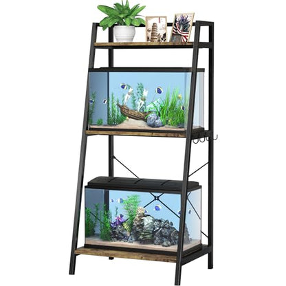 GDLF 5-10 Gallon Fish Tank Stand for 2 Aquariums, 3-Tier Shelves | Space-saving Vertical Design,Dual 10 Gallon Tank Setup, 3-Tier Storage Shelves, Metal Frame, Plant Display Space