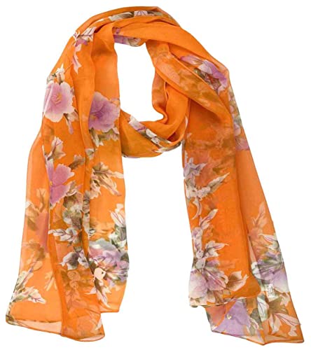Xyueanlo Scarfs for Women Lightweight Scarves Fashion Print Floral Pattern Scarf Shawls - color: P-orange