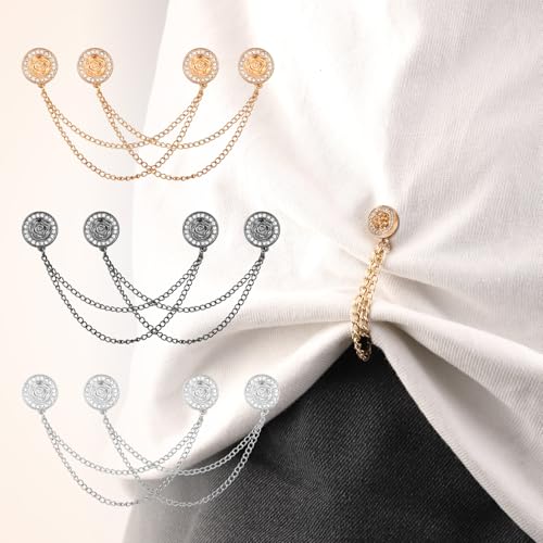 6 Pcs Magnetic Clothing Clips, Clothing Magnets with Chain Magnetic T-Shirt Button Clip Multi Function Magnetic Clothes Pins Accessories for Fasten Hems Fabric Trouser Legs Hijab Sleeves (Rose) - style: Rose
