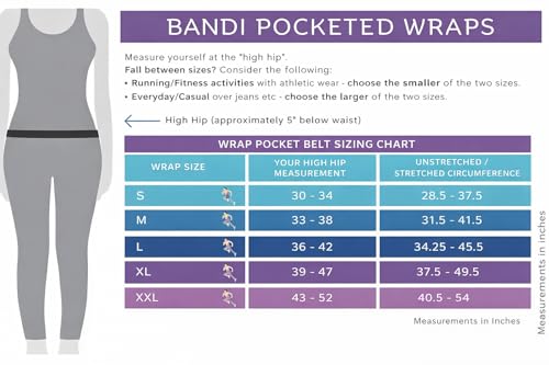 BANDI 포켓 랩 – 휴대폰, 돈, 열쇠 및 의료 기기를 위한 포켓이 있는 러닝 허리 벨트 | 안전한 미끄럼 방지 여행 및 피트니스 벨트, 여성 및 남성용, 미국 회사 - color: 천상의, size: 미디엄