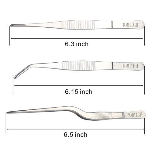 Gardening Tweezers Set, 3-Piece Stainless Steel Picking Tools | For Bonsai Plant Care, Succulent Transplanting, Includes 3 Sizes (6.15/6.3/6.5 Inches)