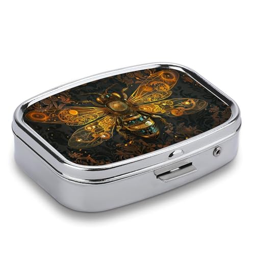 Metal 2 Compartment Pill Organizer Travel Friendly Portable Compact Pill Box Cute Pill Case to Hold Vitamins,Fish Oil,Supplements,Meds,Tablet for Purse,Pocket. (Bee) - color: Bee