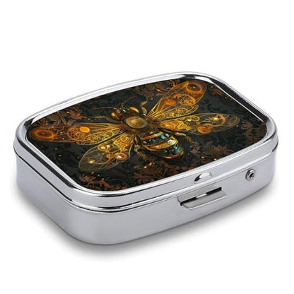 Metal 2 Compartment Pill Organizer Travel Friendly Portable Compact Pill Box Cute Pill Case to Hold Vitamins,Fish Oil,Supplements,Meds,Tablet for Purse,Pocket. (Bee) - color: Bee