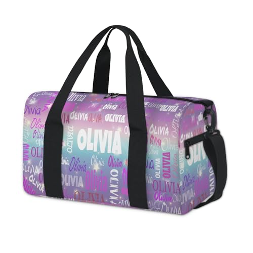 Custom Dance Bag with Name for Travel, Purple Blue Galaxy Background | Personalized Large Sports Duffle Bag Gym Cheer Bag - color: Purple Blue