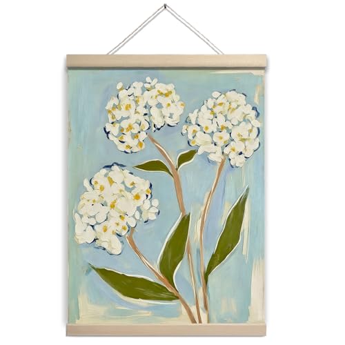 UTELKA Blue Hydrangea Wall Decor Art,Oil Painting Flroal Posters Aesthetic Hanging, Retro White Hydrangea Wall Decor Aesthetic, Spring Summer Farmhouse Bedroom Kichen Decor 12x16 - color: Blue Hydrangea Oil Painting