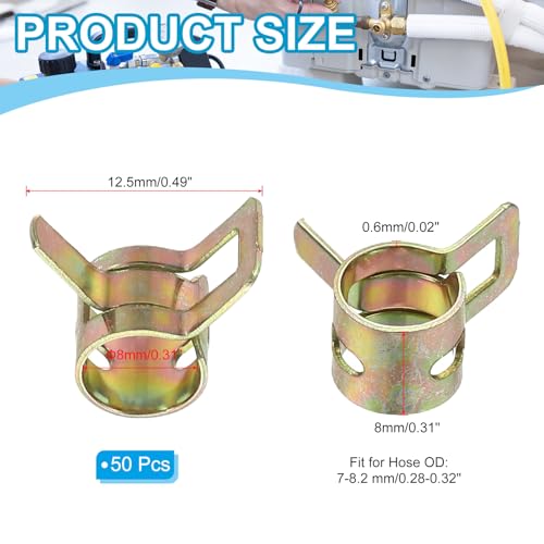 PATIKIL Spring Band Hose Pipe Clamps for 8-9.2 mm OD Hose, 50 Pack Silicone Vacuum Constant Tension Band Clips for Fuel Line Silicone Air Hose Tube Water Pipe, Gold - size: 8-9.2 mm