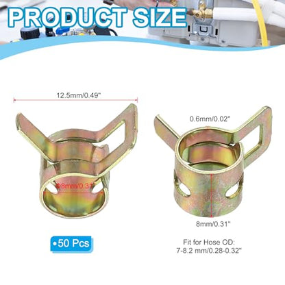 PATIKIL Spring Band Hose Pipe Clamps for 8-9.2 mm OD Hose, 50 Pack Silicone Vacuum Constant Tension Band Clips for Fuel Line Silicone Air Hose Tube Water Pipe, Gold - size: 8-9.2 mm