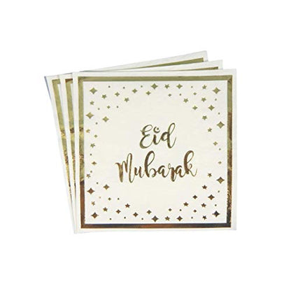 Peacock Supplies - Eid Mubarak Napkins (20pk) - Cream & Gold