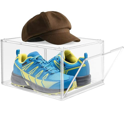Clear Acrylic Shoe Boxes Organizer, Fits Men’s 12, Crystal Clear 1 Pack | Extra-Thick Reinforced Stackable Shoe Storage with Magnetic Door, Foldable Dust-Proof Display Cases for Closet & Entryway - size: Medium
