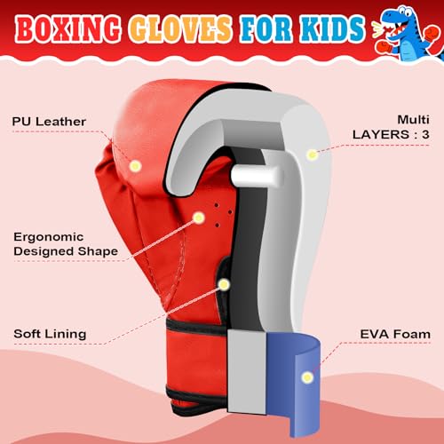 Kids Boxing Gloves for Boys & Girls, Youth Boxing Training Gloves for Kids Age 3 to 9 Years, 4OZ Training Sparring Gloves for Punching Bag Kickboxing Muay Thai MMA - color: Red & Black