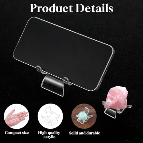 12 PCS Rock Display Stand Acrylic Clear Crystal Holder 3 Sizes Clear Plastic Display Easel Stands Mini DisplayStand for Small Collectibles Stones Rock Agate Coral Gemstone Geodes Mineral