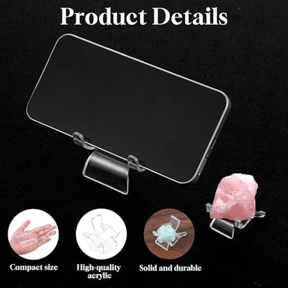 12 PCS Rock Display Stand Acrylic Clear Crystal Holder 3 Sizes Clear Plastic Display Easel Stands Mini DisplayStand for Small Collectibles Stones Rock Agate Coral Gemstone Geodes Mineral