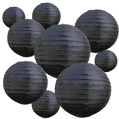 BEISHIDA Black Round Paper Lanterns Decorative Hanging Asia Chinese Japanese Paper Lanterns Lamp for Birthday Wedding Halloween Home Decor Party Decoration（10 Packs） - color: Black, size: 4、6、8、10、12 Inch
